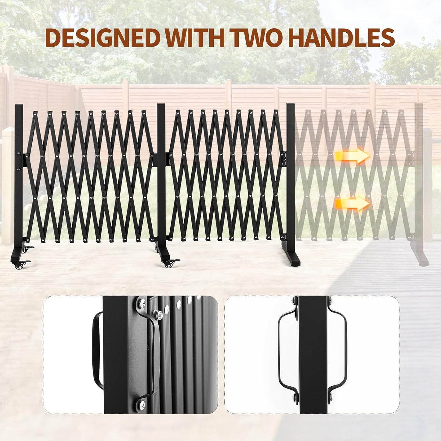 TECSPACE Aluminum Expandable Garden Fence, Portable Barricade Gate with Casters, Expansion Size 201×15.2×40.6 inches, Adjustable Flexible Fence Mobile Barricade Safety Barrier