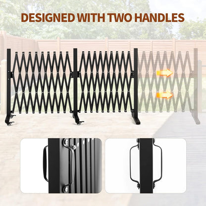 TECSPACE Aluminum Expandable Garden Fence, Portable Barricade Gate with Casters, Expansion Size 201×15.2×40.6 inches, Adjustable Flexible Fence Mobile Barricade Safety Barrier