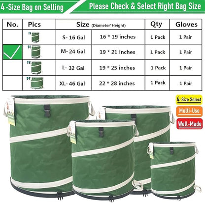 24-Gallon Collapsible Trash Can (19x21 in) Hard-Shell Bottom Yard Garden Bag for Yard Waste,Debris