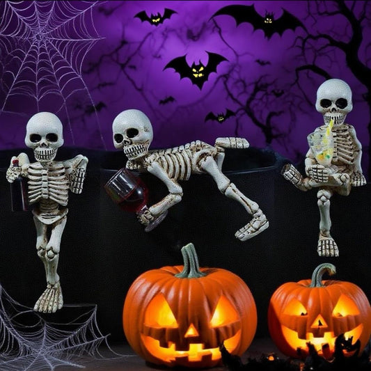 3 pieces Halloween skeleton flowerpot plant decoration, creepy Halloween statue skeleton suitable