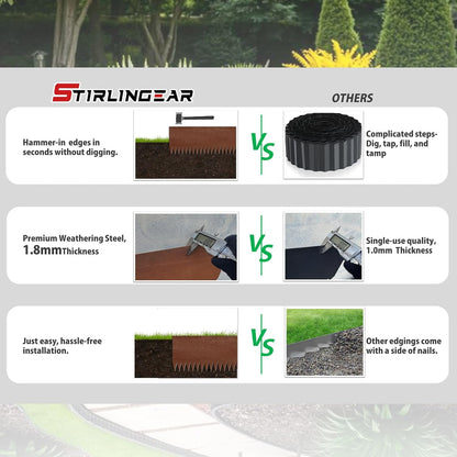 20ft. 6-Pack Cor-Ten Steel Landscape Edging - 40" L x 6" H Metal Edging for Landscaping with 6 Stakes, Hammer-in Garden Edging, Metal Landscape Edging for Flower beds, Lawn & Yard (Rusted)