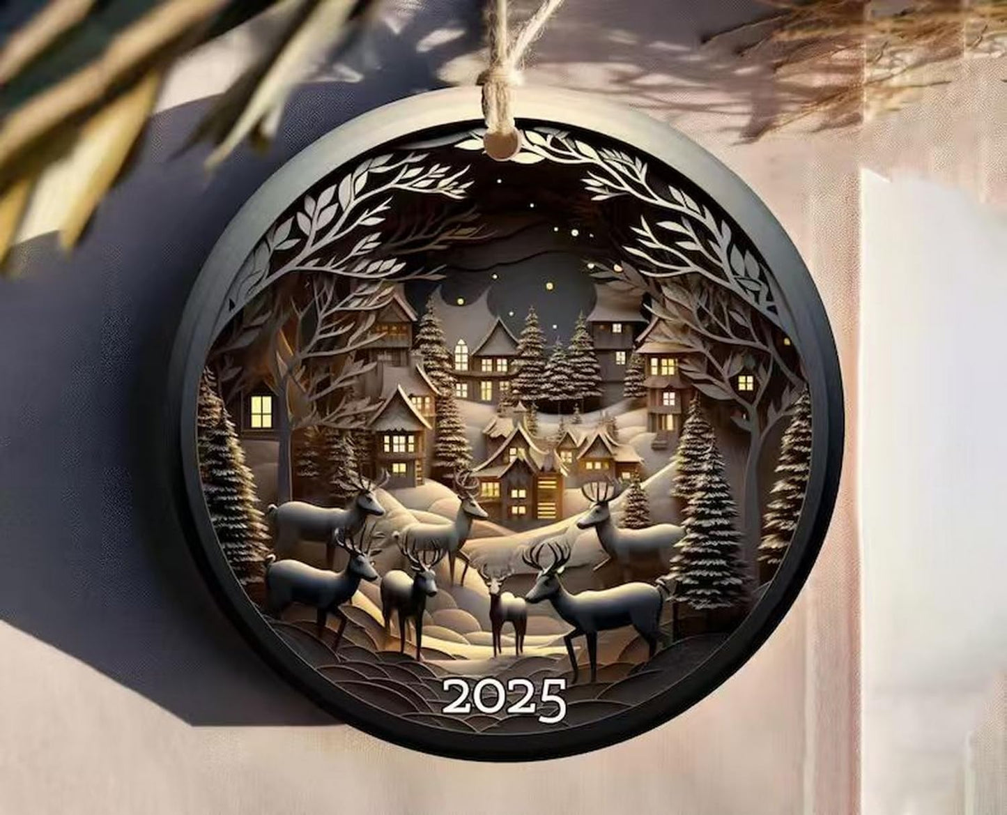 7.87inch Christmas Sun Catcher for Window Hanging with Acrylic Designs Round Acrylic Hanging Suncatcher for Garden Decor ，Wall Home, Kitchen, Housewarming Women Neighbor Winter Xmas Decor Gifts