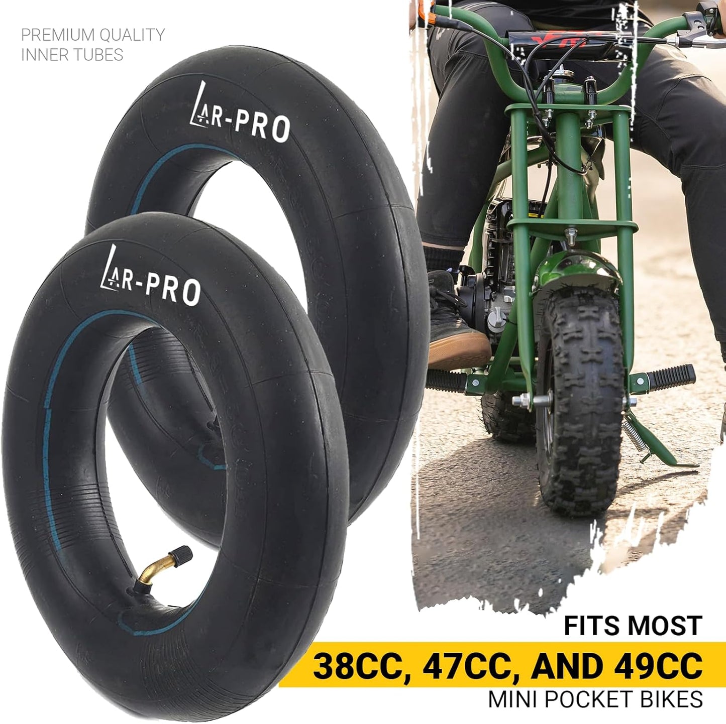 (2-Pack) Replacement Front or Rear Inner Tubes for 90/65-6.5” and 110/50-6.5” Mini Pocket Bike Tires - Fits Most 38cc, 47cc, and 49cc Mini Pocket Bikes - Compatible with MTA1/MTA2, GP-RSR, and More