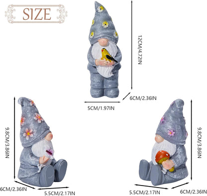 Artpaul 3 Pcs Gnomes Decorations Figurine Resin Statues,Cute Mushroom Bird Butterfly Gnomes for Home Table Shelf Gift Décor Accents (Grey)