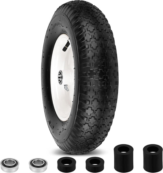 4.80/4.00-8" Wheelbarrow Tubed Tire and Wheel, 16" Universal Fit Pneumatic Tire with 3/4" or 5/8"