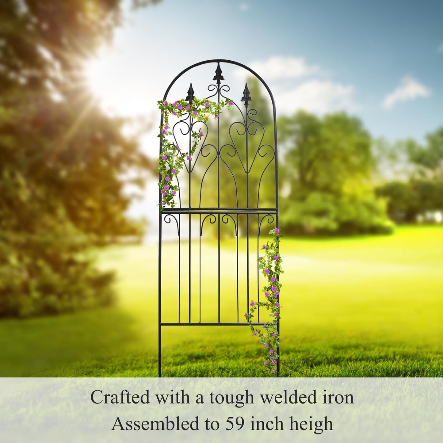 Trellis for Climbing Plants 59" H x 21.7" W Metal Unique Design Decorative Garden Structure Weather-Resistant Lattice Outdoor Decor Flowers Roses Vine Ivy Clematis Black Coating