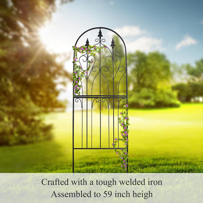 Trellis for Climbing Plants 59" H x 21.7" W Metal Unique Design Decorative Garden Structure Weather-Resistant Lattice Outdoor Decor Flowers Roses Vine Ivy Clematis Black Coating