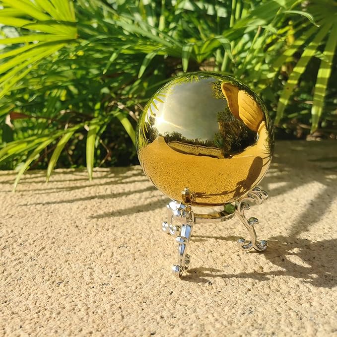 Gold Gazing Globe Mirror Ball in Stainless Steel, Shiny Hollow Sphere Sparkling Housewarming Outdoor Ornament (8 Inch) (Gold)…