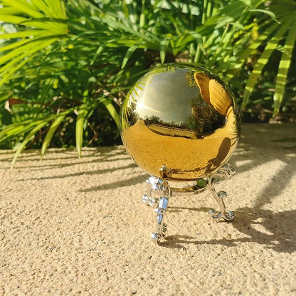 Gold Gazing Globe Mirror Ball in Stainless Steel, Shiny Hollow Sphere Sparkling Housewarming Outdoor Ornament (8 Inch) (Gold)…
