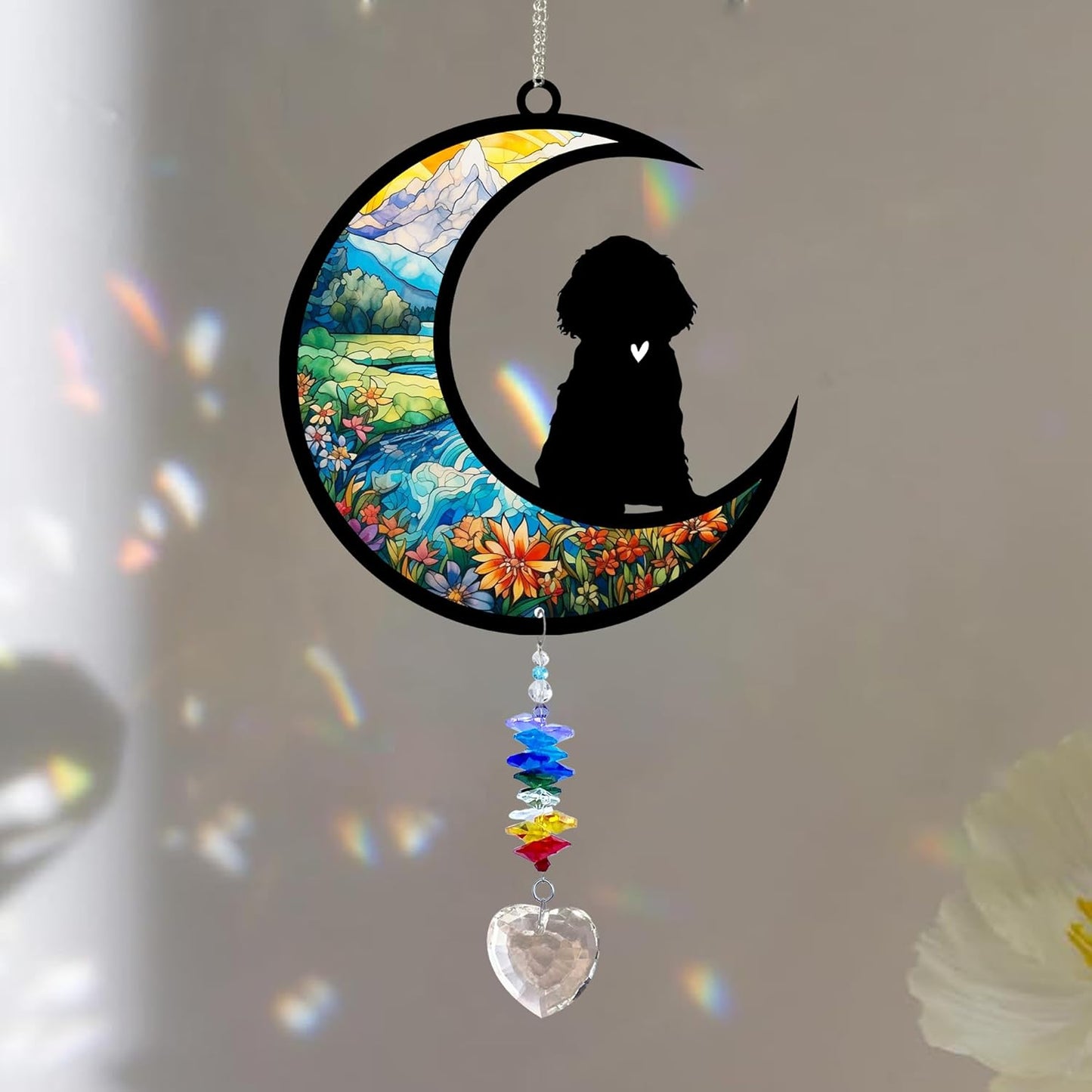 Cocker Spaniel Suncatcher, Personalized Pet Loss Gift with Name & Date, Heart-Shaped Crystal Sun Catcher, Dog Remembrance Sympathy Rainbow Maker for Window & Garden