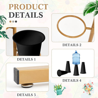 Flower Display Stand with 4 Plastic Buckets, Rotatable Metal Flower Stand Gold Plant Stands 4 Tier Florist Shelf Plant Cart for Patio Garden Living Room Indoor Outdoor Home Decoration (Black)