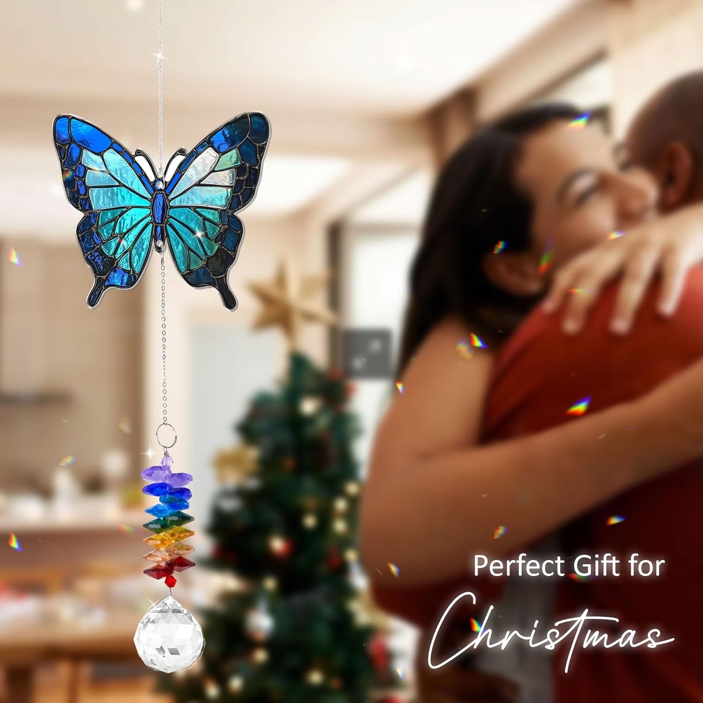 1 Layered Ornament Suncatcher - Blue Butterfly - Home Garden Decor Birthday Gift for Family, Women, Men - Crystal Rainbow Maker - Window Hangings Home & Garden Decor