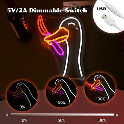 Silly Goose Neon Sign Dimmable Goose Knife Neon Signs for Wall Decor LED USB Powered Anime Neon Light Sign for Bedroom Room Club Restaurant Party Decoration Birthday Gifts