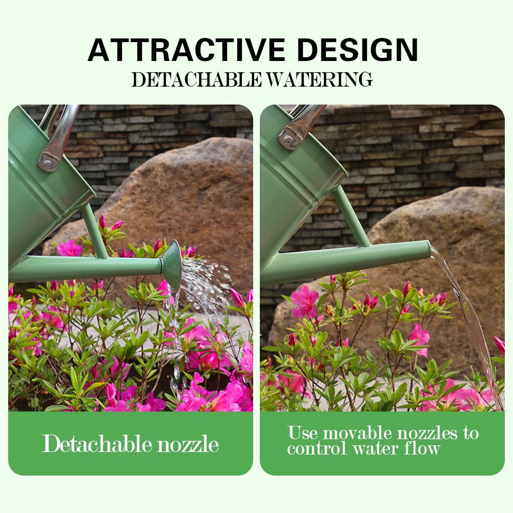 yourjoy Metal Watering Can 1 Gallon for Outdoor Garden Plants, CGreen