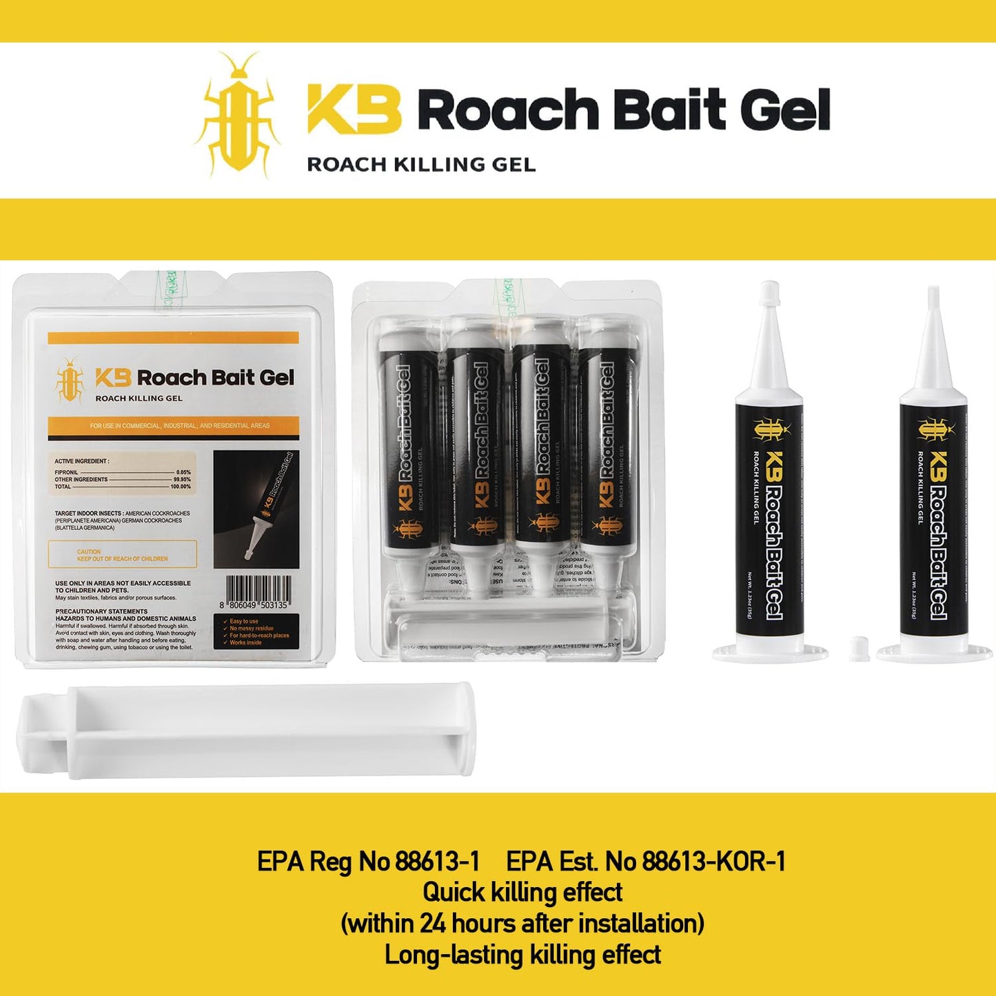 Roach Killer Bait Gel | Pest Control Efficacy for German(99%) & American(97%) Cockroaches | 16 Syringe Pack with Optigard-Like Efficacy | Safe & Powerful Cockroach Bane Solution |