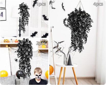 RECUTMS 4 Pcs Artificial Flowers Eucalyptus Leaves Plants Faux for Indoor OutsideWall Garden (Black White)