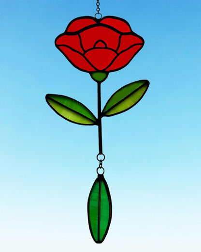 Stained Glass Window Hangings, Handcrafted Garden Suncatchers for Window and Home Decor Decor, Unique Artisan Glass Ornaments for Indoor and Outdoor Use, Red Flower