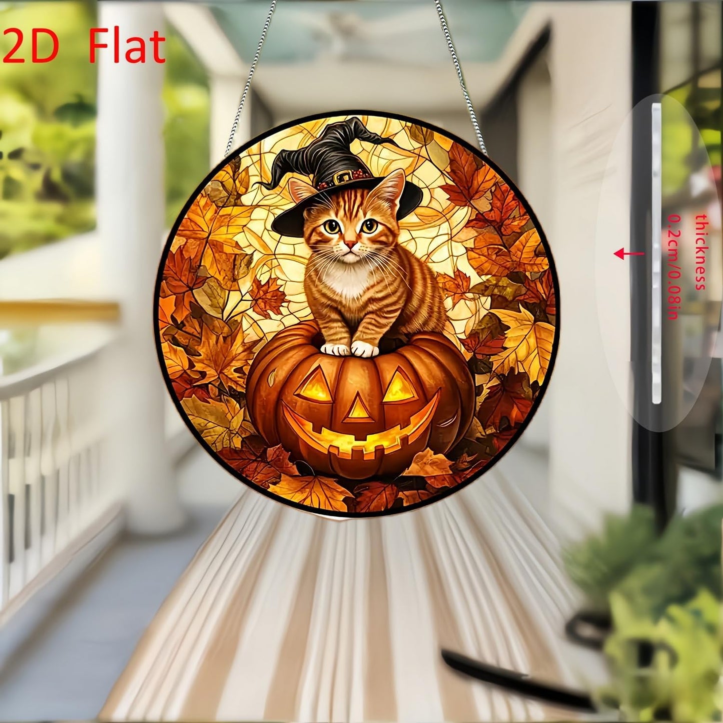 Halloween Sun Catcher for Window Hanging Pumpkin Cat Maple Leaves Acrylic Garden Fall Suncatcher Decor Colorfu Glass for Wall Home, Garden, Housewarming Women Neighbor Thanksgiving Decor Gifts7.87inch