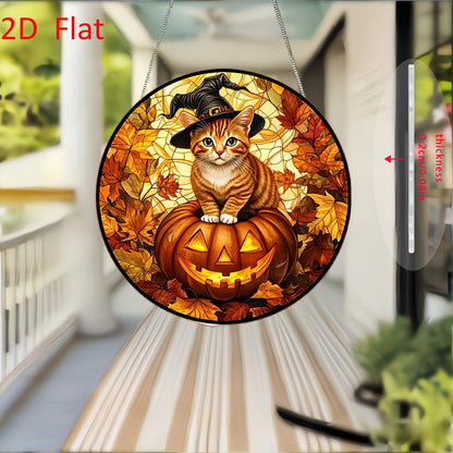 Halloween Sun Catcher for Window Hanging Pumpkin Cat Maple Leaves Acrylic Garden Fall Suncatcher Decor Colorfu Glass for Wall Home, Garden, Housewarming Women Neighbor Thanksgiving Decor Gifts7.87inch