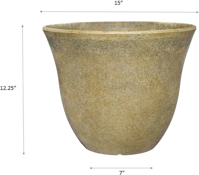 Classic Home and Garden Honeysuckle Resin Flower Pot Planter, Fossil Stone, 15"