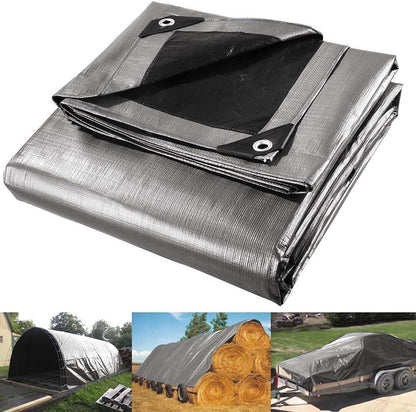 Yescom 18x24ft Heavy Duty Reinforced Poly Tarp Waterproof Tarpaulin 10-mil Ground Sheet Camping Tent Cover with Eyelets Reversible Silver Black Tarps