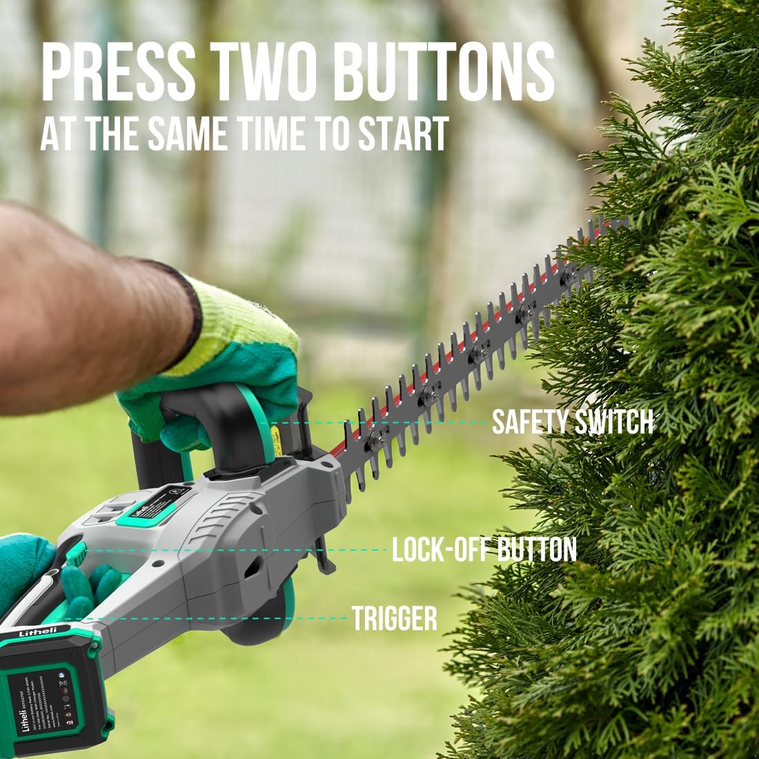 Litheli 20V Cordless Hedge Trimmer 20 Inch, Power Hedge Trimmer for Bush & Shrub Cutting, Trimming, Pruning, with 2.0Ah Battery and Charger Included