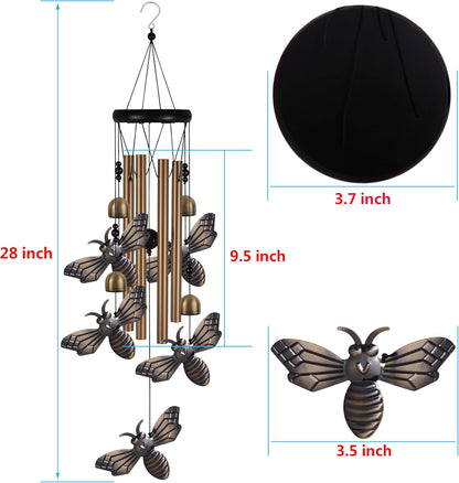 Garden Bee Wind Chimes Outdoor Indoor Decor - with 4 Tubes 4 Bells 5 Bees Wind Chime, Mobile Romantic Bee Wind Catcher, Bees Windchimes for Home, Mom Gifts, Balcony, Tree, Festival, Garden Decoration