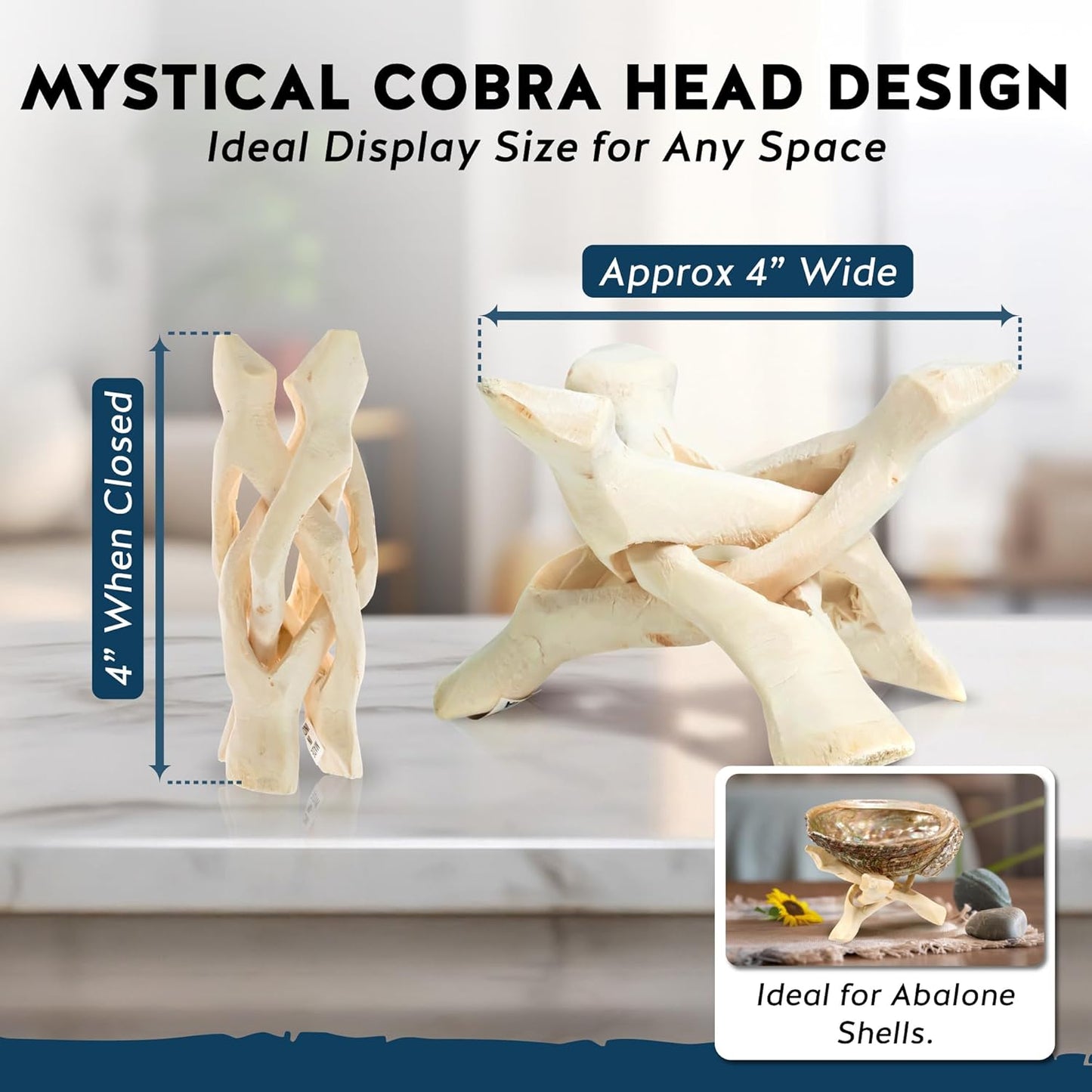 Alternative Imagination Wooden Tripod Stand - Display Stand For Home Decor, Abalone Shell, Jewelry Dish, Trinket Dish, Key Bowl, Crystal Ball and More - Natural, 4 Inches