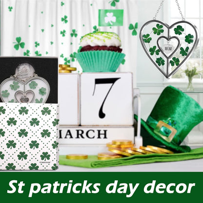 KY&Bosam Irish Shamrock Heart Suncatcher Mom Gifts Glass Suncatchers for Windows hangings Wind Chime Ornament with Pressed Flower Heart Gift for Women St Patrick's Day Decoration Irish