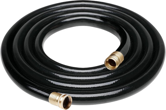 Worth Lead-in Black Garden Hose 3/4 in. x 25 ft. -Kink Free, No Leaking, Male/Female Fittings -Heavy Duty Durable Flexible Lightweight Water Pipe -Brass Aluminum Ends for Household & Commercial
