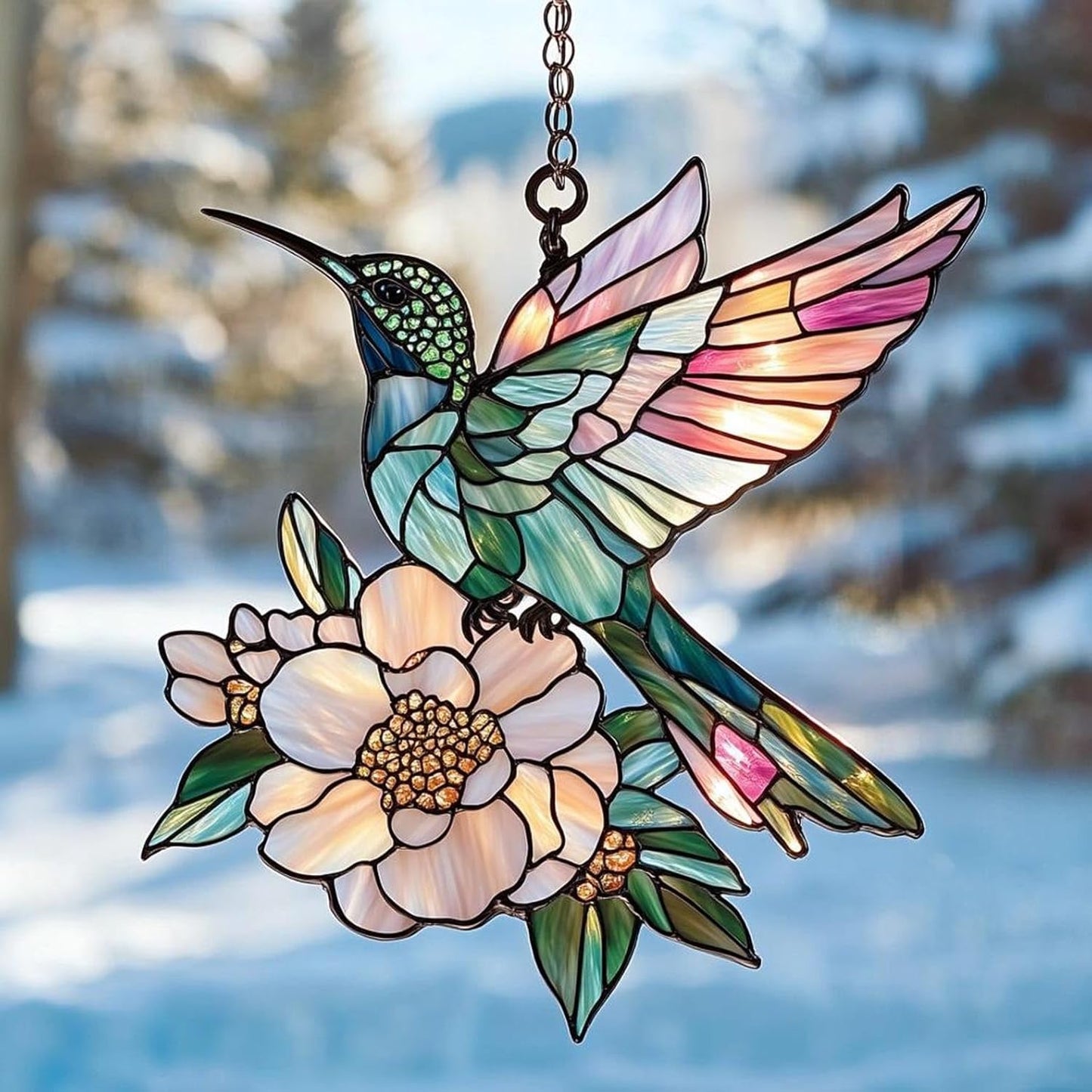 Hummingbird and Peony Flower Window Hanging Acrylic Ornament Hummingbirds Flowers Home Decor Art Wall Gifts for Women Sun Catchers Windows Indoor Decorations Outdoor Holiday Suncatcher