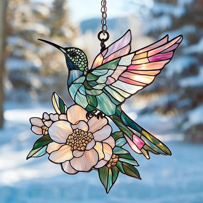 Hummingbird and Peony Flower Window Hanging Acrylic Ornament Hummingbirds Flowers Home Decor Art Wall Gifts for Women Sun Catchers Windows Indoor Decorations Outdoor Holiday Suncatcher