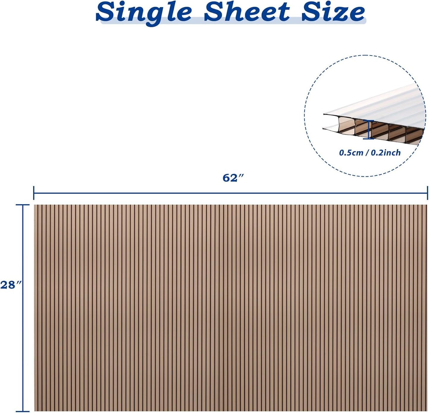 BPS 6Pcs 62'' (W) x 28'' (L) x 0.2'' Polycarbonate Panels, Waterproof UV Protected Reinforced Sheets, Outdoor Greenhouse and Gazebo Covering, Twin-Wall Bronze Sheets
