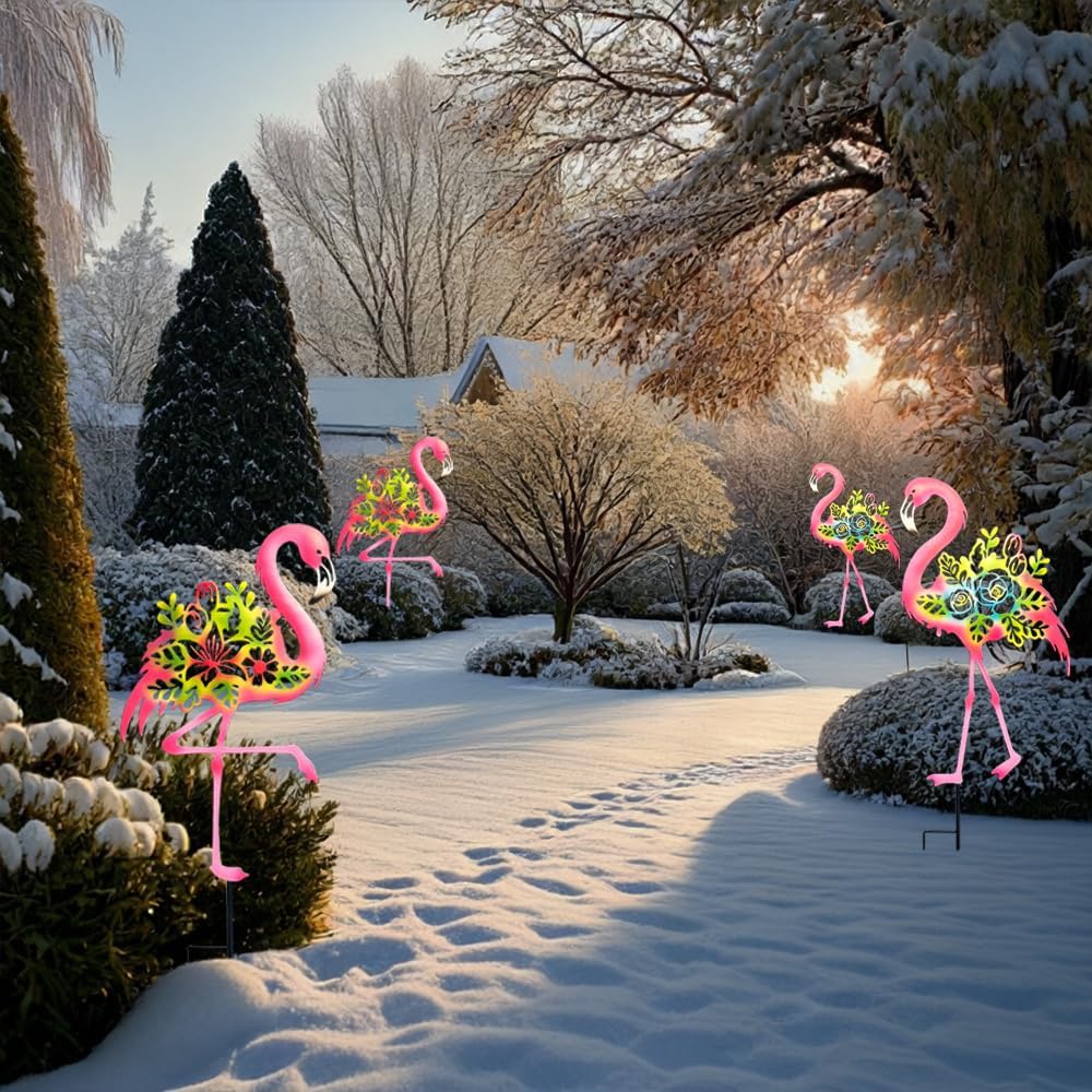 Pink Metal Flamingo Garden Statue - 20.5 inch Hand Flamingo Painted Metal Patio Art, Outdoor Decorative Stake Flamingo Statue for Lawn, Patio, Porch and Backyard, Gifts for Ladies (B Style 2 Pack)
