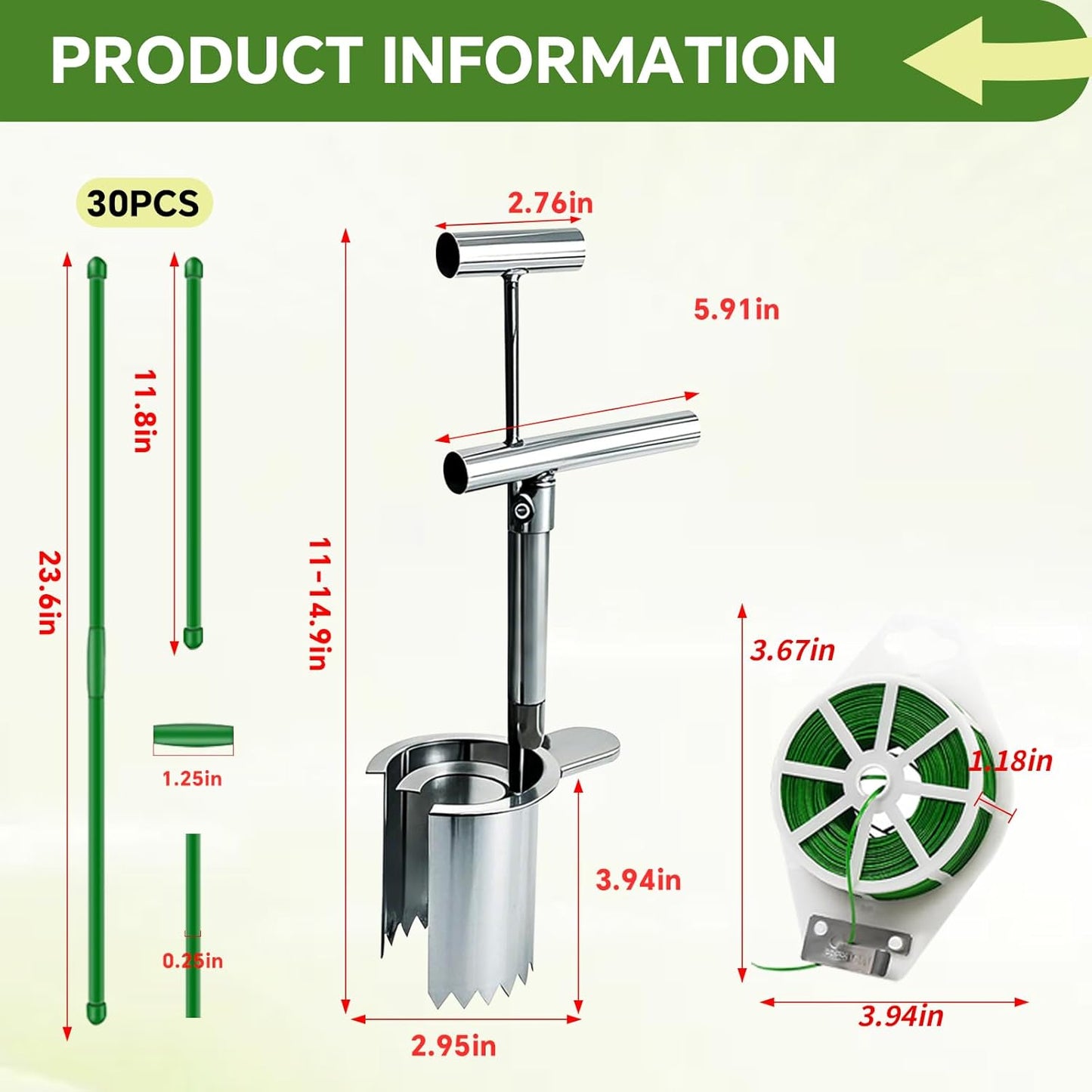 Bulb Planter Tool,new Stainless Steel plant seedling transplanter,Equipped with a foot pedal garden transplanter tool. Including plant support rods and twist ties,use for flowers fruit tree seedlings