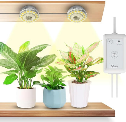 Grow Lights for Indoor Plants Full Spectrum, 2 Pack LED Puck Grow Lights, 4/8/12H Cycle, 4 Dimmable Brightness, 150 Watt Equivalent Growing Lamp for Indoor Growing and Seed Starting