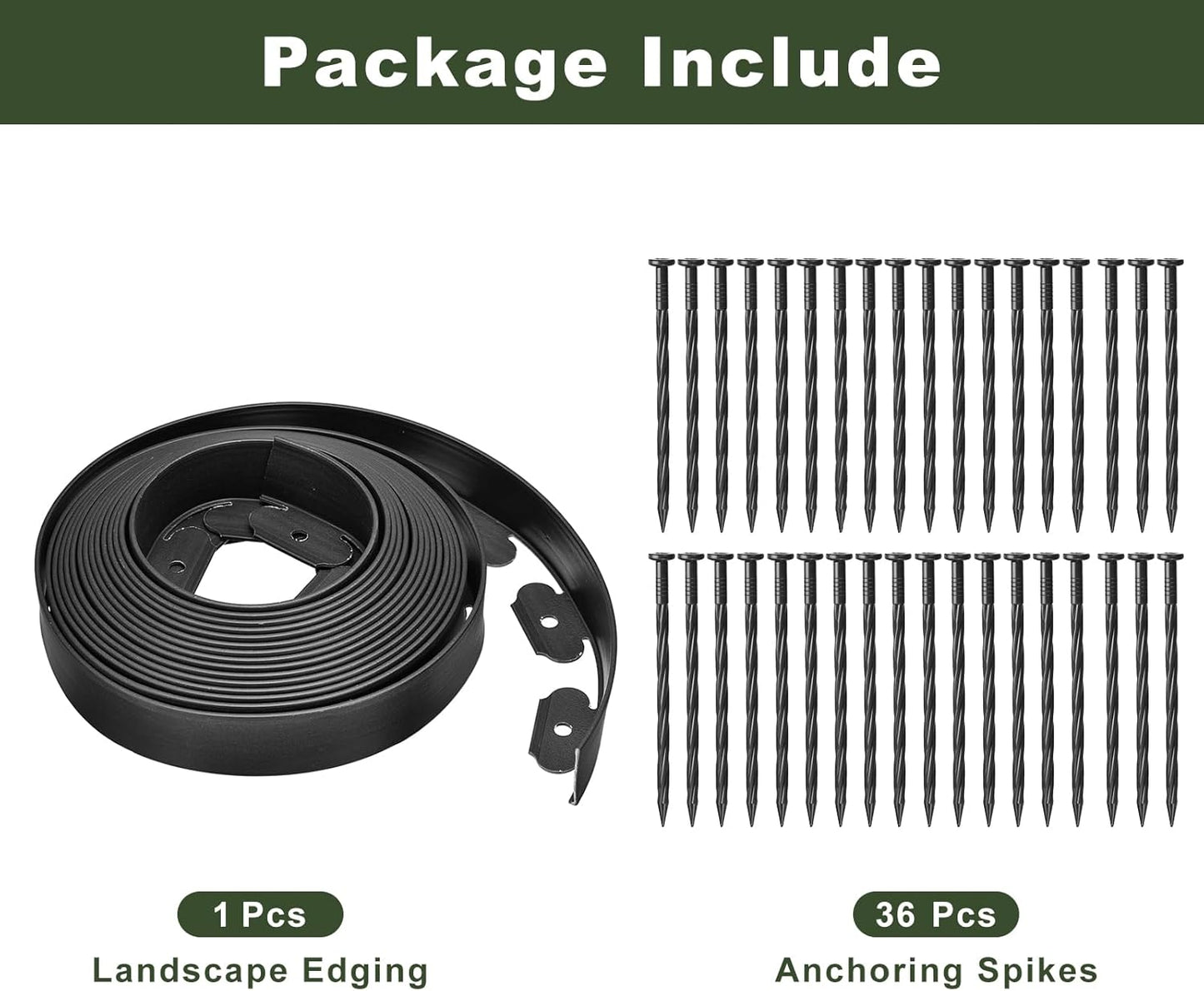 uxcell Landscape Edging, 1Pcs 40FT x 2" - No Dig Garden Edging Kit with 36 Stakes, Landscape Edging Border for Garden Lawn Flower Bed Yard Grass (Black)