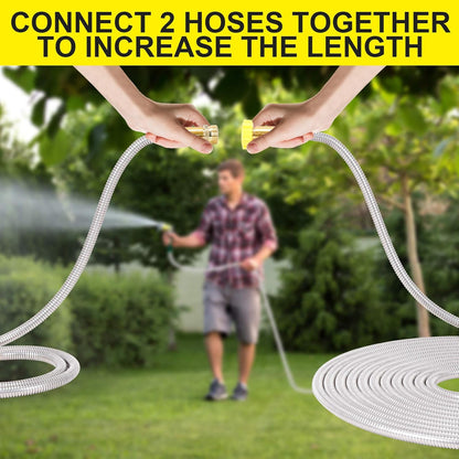 FOXEASE Metal Garden Hose 5FT - Short Hose Stainless Steel Heavy Duty Water Hose with Solid Adjustable Nozzle Portable & Lightweight Kink Free Yard Hose