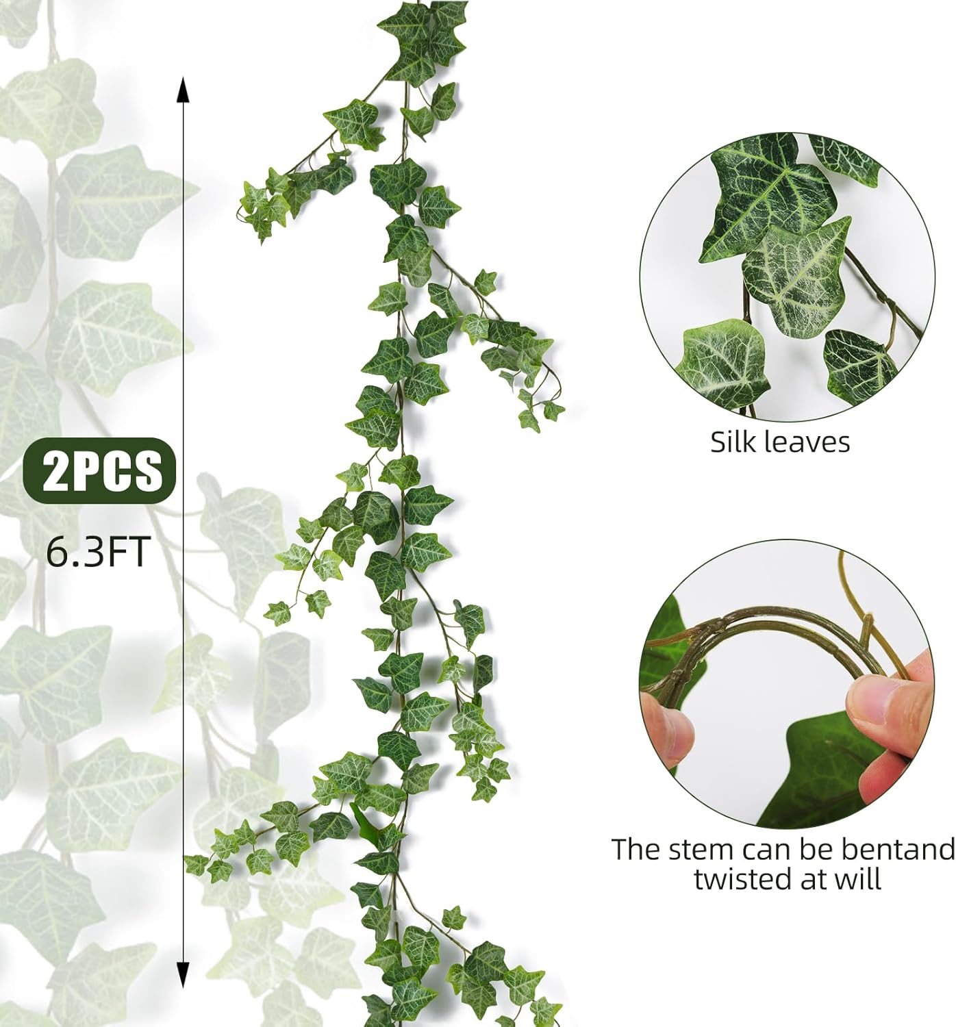 RECUTMS 2Pcs Hanging Ivy Garlands Artificial Vine Leaves Fake Greenery Silk Plants Decor for Wedding Home Wall Party Indoor Outdoor Decoration 74.8inch