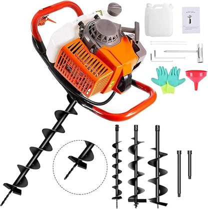 85cc Post Hole Digger 2-Stroke Petrol Gas Powered Earth Digger with 2 Extension Rods （12" & 20"）+ 3 Auger Drill Bits (4" 6" & 8") for Farm Garden Plant