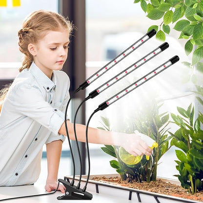 Tri-Heads Grow Lights for Indoor Plants, Full Spectrum Plant Lights for Indoor Growing with Adjustable 360° Gooseneck, 6/12/18H Timer & Dimming for Seedlings, Succulents, and Houseplants.