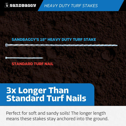 Sandbaggy 18" Heavy Duty Galvanized Artificial Turf Stakes - Spiral Landscape Nails - Ground Spikes/Pins, Synthetic Grass, Lawn, Edging, Weed Barrier Fabric (18 inch - Ultra Heavy Duty, 300, Count)