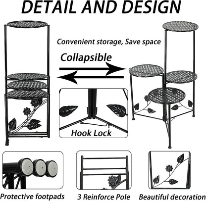 Plant Stand Indoor Outdoor, 3/4 Tier 30" Tall Metal Flower Pot Holder Shelves for Multiple Plants, Multi Tiered Planter Rack Display Shelf for Patio Garden Living Room Corner(Black)