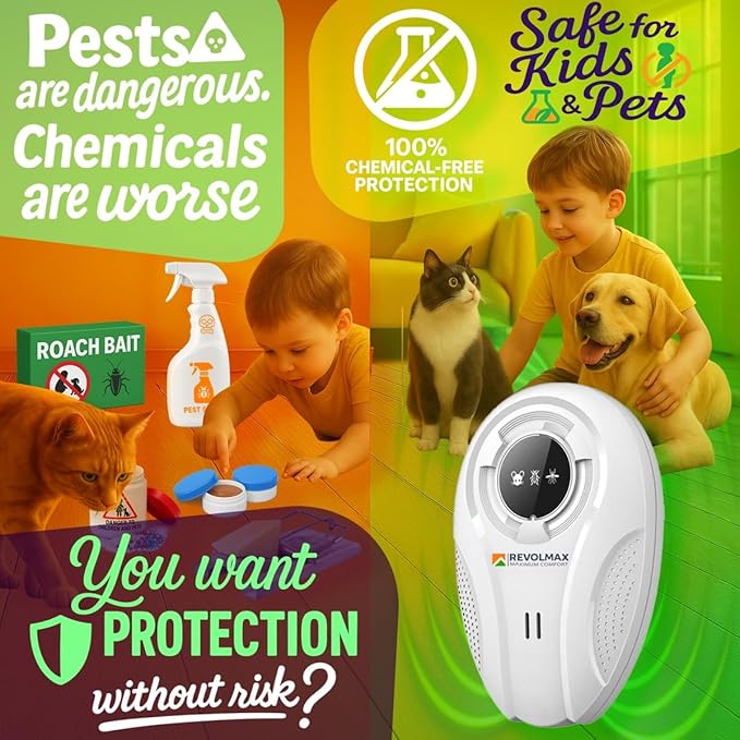 T-Ultrasonic Pest Control 4-Pack: Indoor Plug-in Mice, Rodent, Squirrel, Insect Repellent & Roach Killer, Ant, Spider,Bats, Bed Bug, Squirrel, Flea Spray, Mouse Trap Alternative for Home