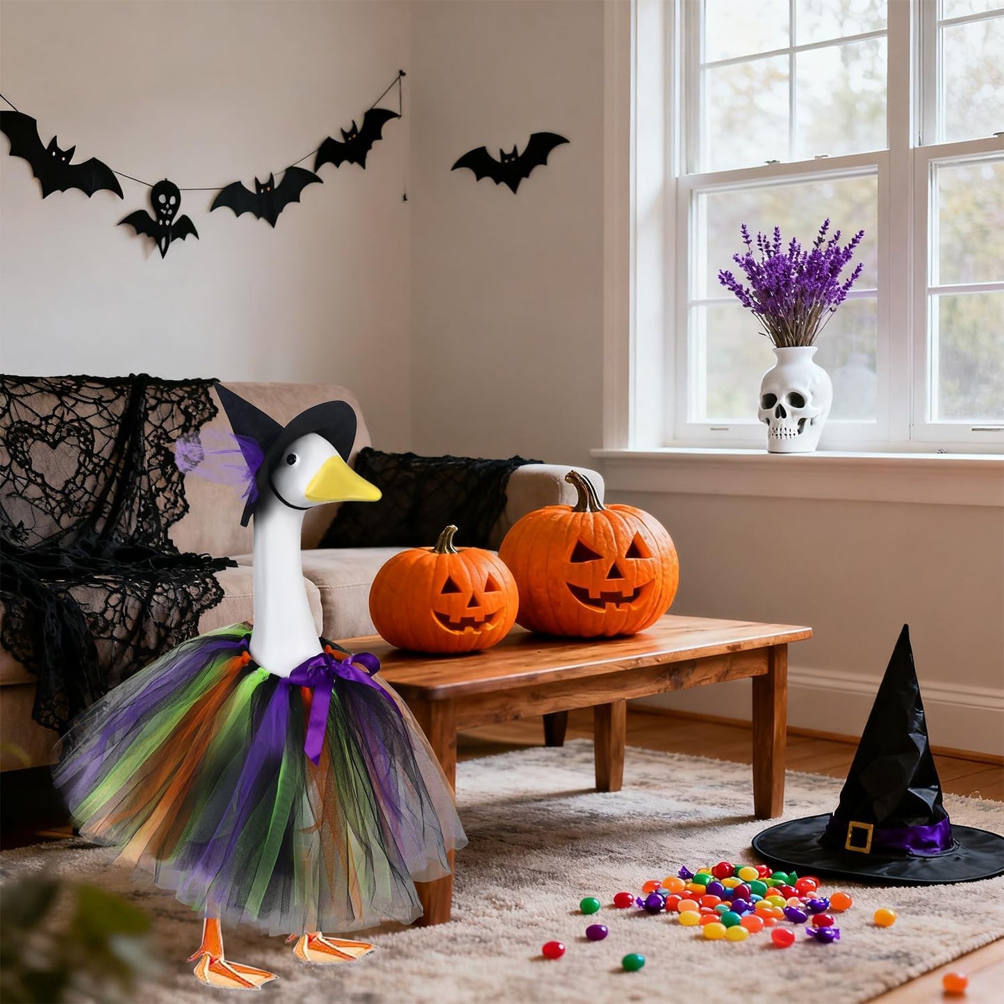 Halloween Witch Porch Goose Outfits Tutu Dress Costume Clothes, for 23" 17" Outdoor Patio Yard Lawn Decor