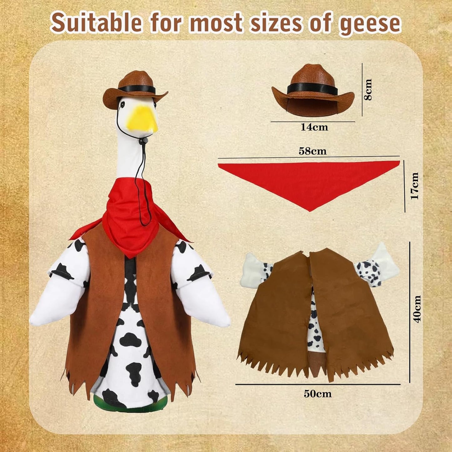 Porch Goose Outfits for 23" Plastic Porch Goose Cowboy Outfit Goose Clothes for Cement Goose for Indoor Outdoor Garden Yard Lawn Patio Art Decor(NZZ)
