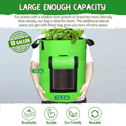 SCENGCLOS 10 Gallon Potato Grow Bags, 6 Pack, Two-Sided Transparent Flap, Breathable Non-Woven Fabric, Large Capacity, Durable Handle, Ideal for Indoor/Outdoor Use