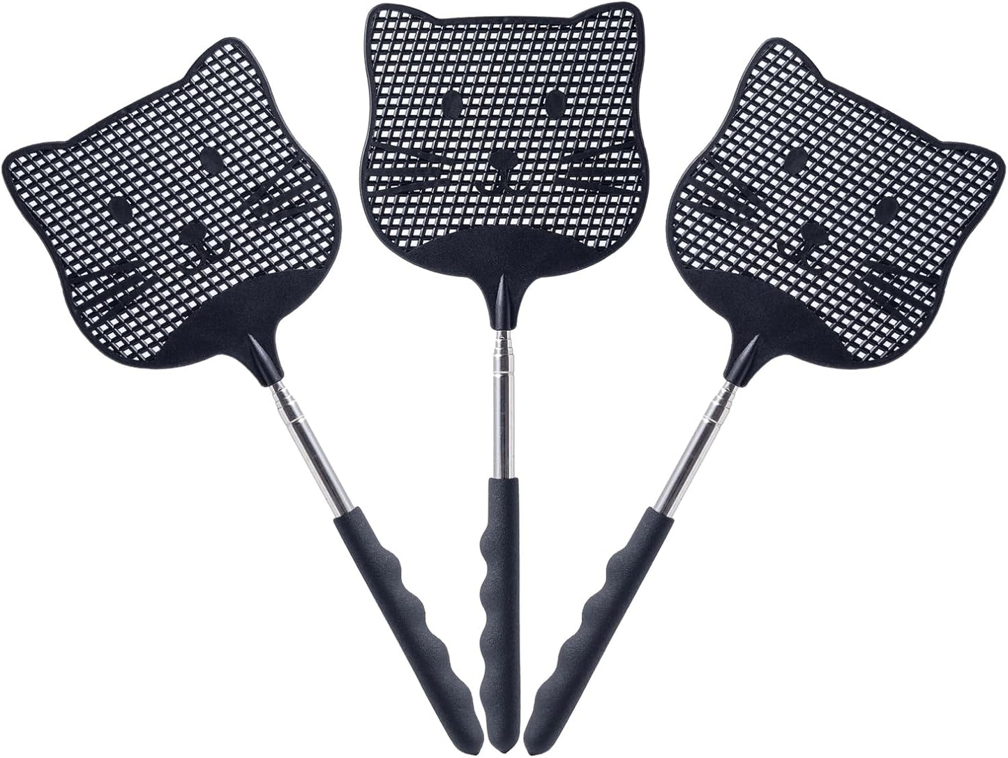 3 Pack Extendable Fly Swatter, 25 inch Long Handle Flyswatters, Plastic Heavy Duty Fly Swatters Manual for Indoors Patio Garden and Outdoors Black