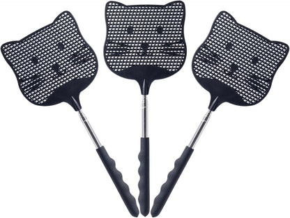 3 Pack Extendable Fly Swatter, 25 inch Long Handle Flyswatters, Plastic Heavy Duty Fly Swatters Manual for Indoors Patio Garden and Outdoors Black