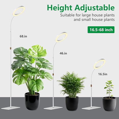 Full Spectrum Grow Light with Stand for Indoor Plants, Floor Plant Light, 6/12/18H Timer, 3 Color Modes, Adjustable Height 16.5–68in, for Large Plants & Home Décor(1 Head,White)